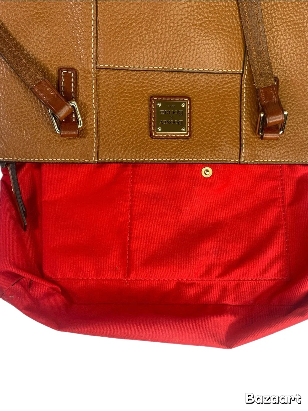 Dooney & Bourke Tan Brown Pebbled Leather Tote with Gold Plaque